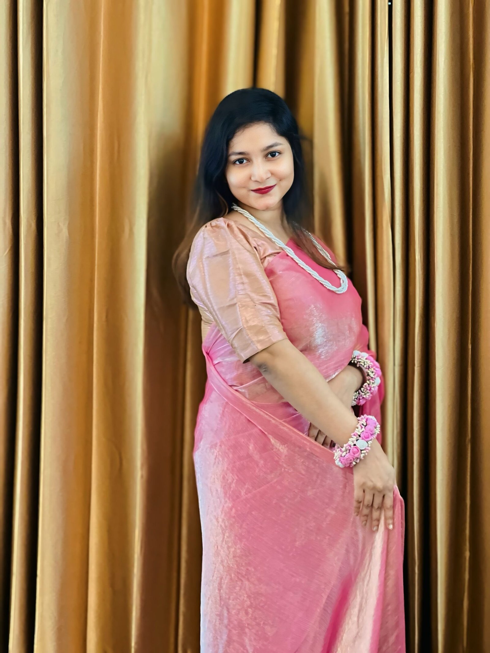 পিংক ইন্ডিয়ান ফেন্ডি সিল্ক শাড়ি - Image 2